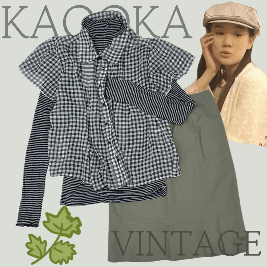 🩶하구미의 핀터 코디세트🩶 체크 블라우스 미디스커트 에스닉 빈티지 상품이미지1