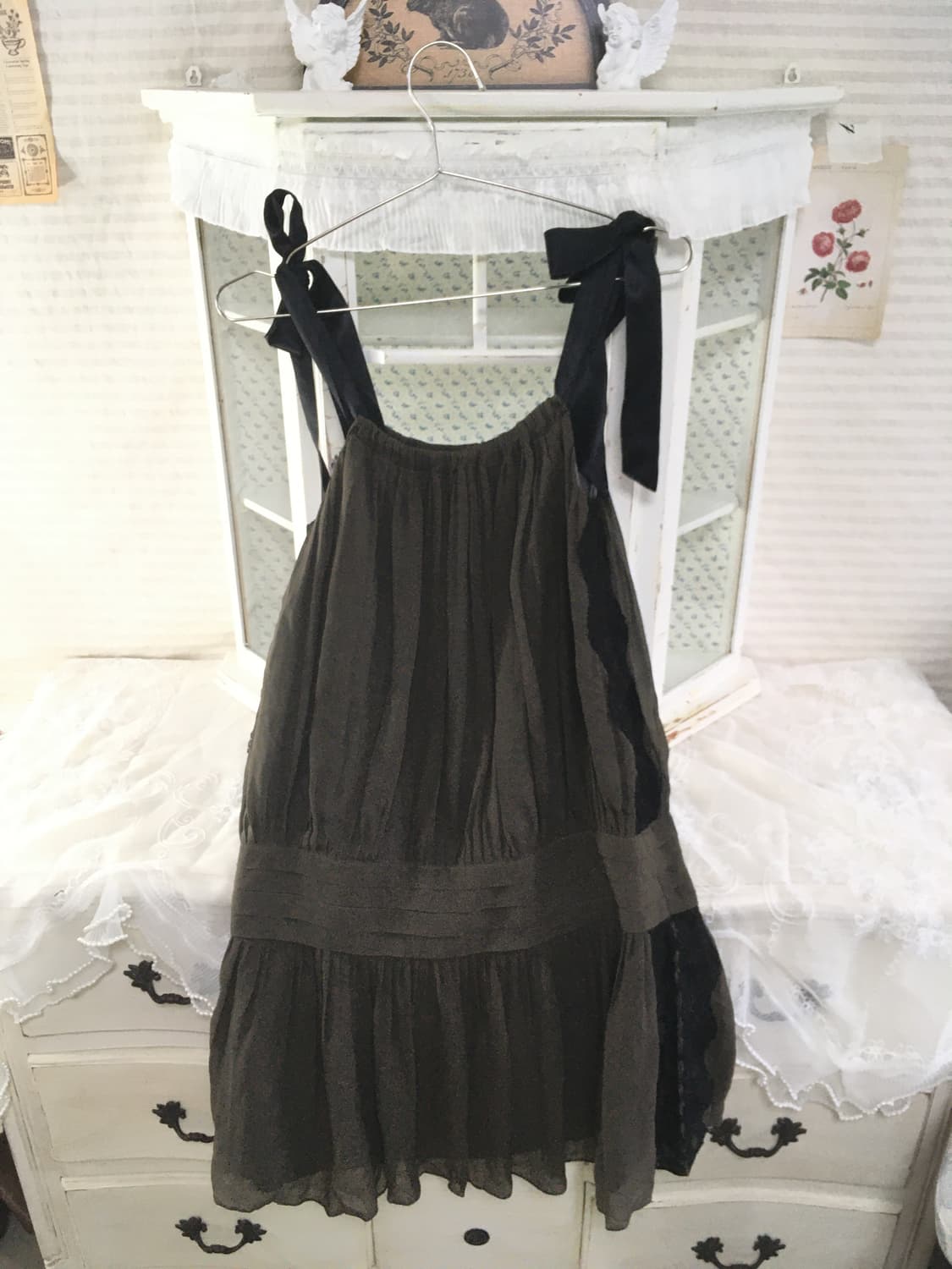 빈티지 아카이브 카키 레이스 리본 원피스 상품이미지9