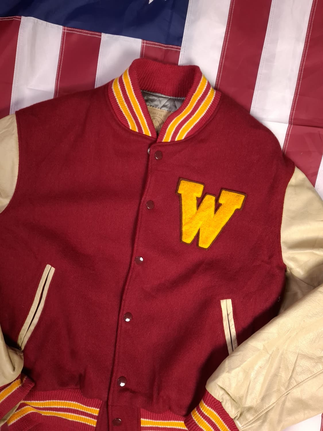 80's 오리지날 골든베어 울 레더 바시티자켓 상품이미지2