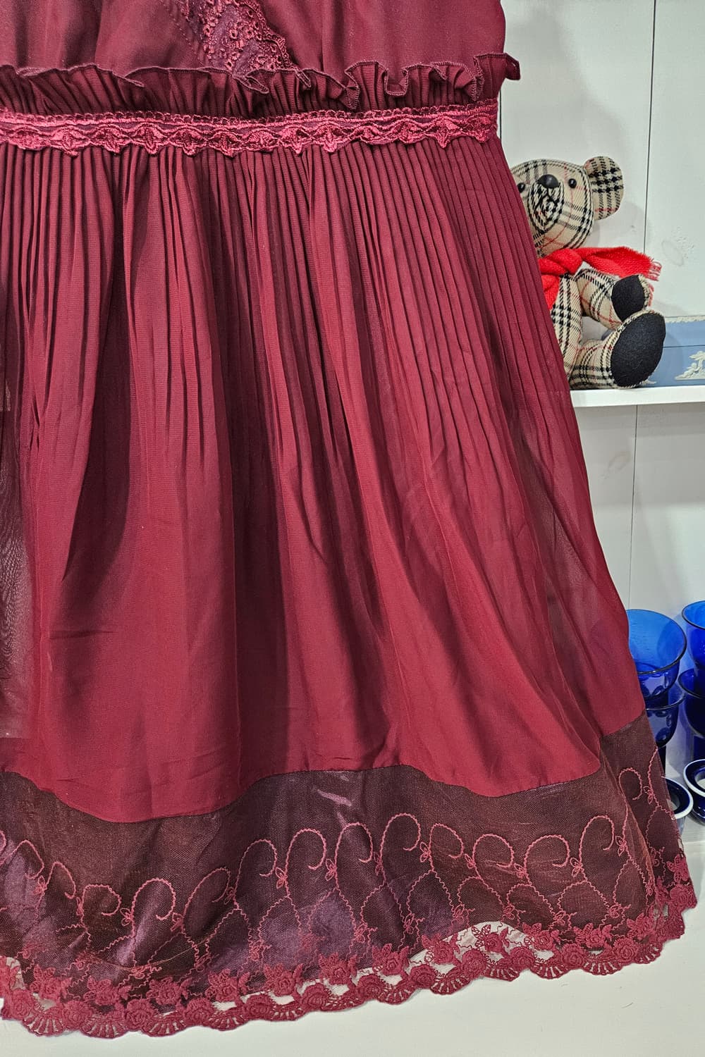 (axes femme) 버건디 레이스 쉬폰 슬리브리스 원피스 상품이미지3