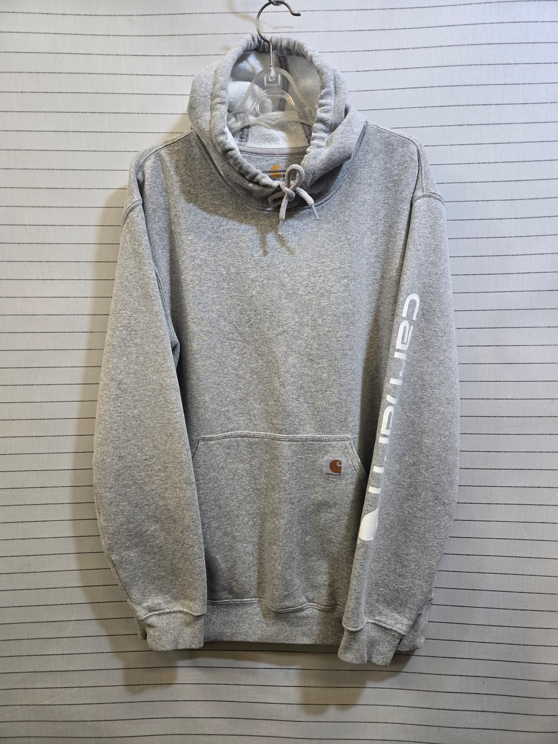 칼하트 그레이 후드티 로고 슬리브 상품이미지1