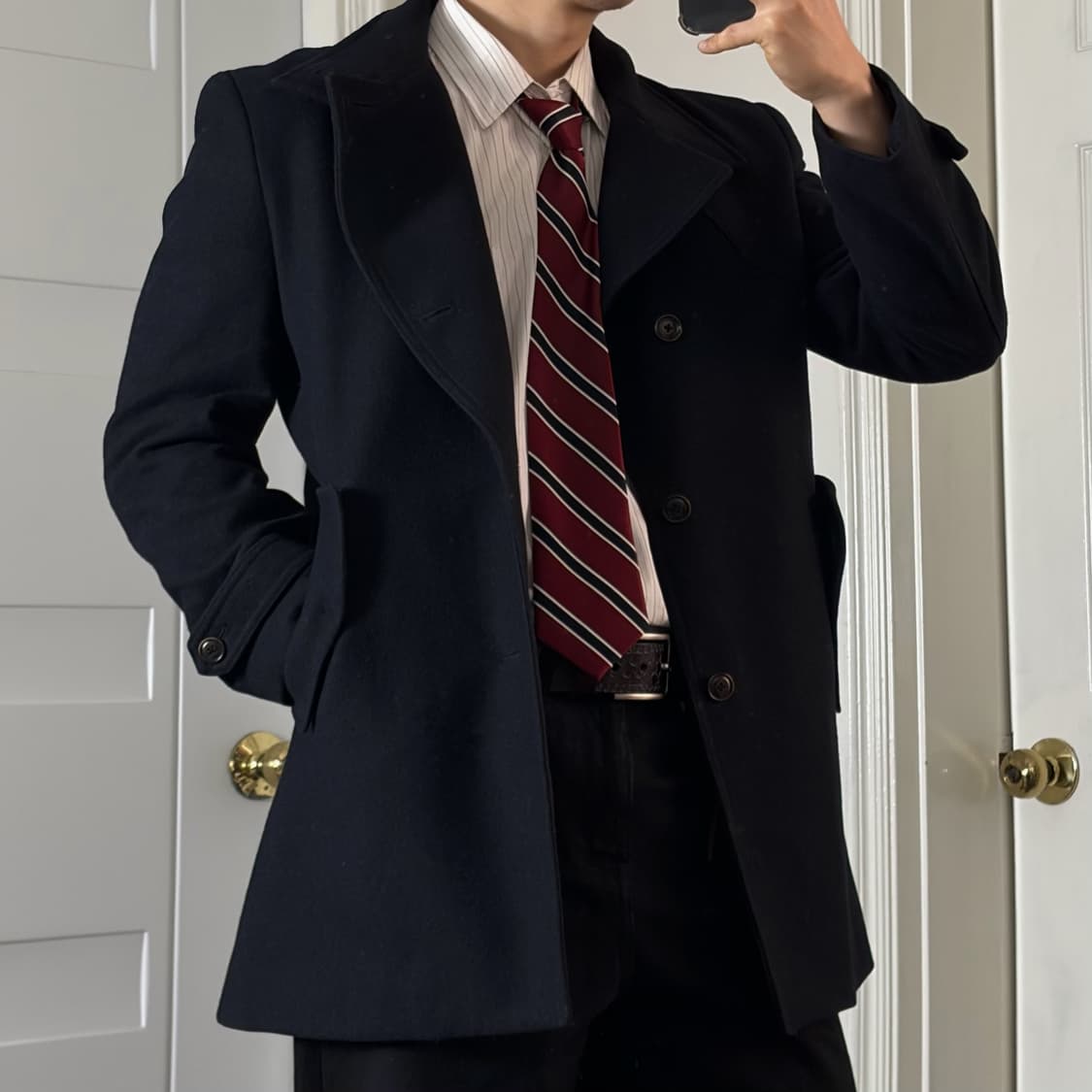 세미 랩 하이넥 코트 네이비  상품이미지3