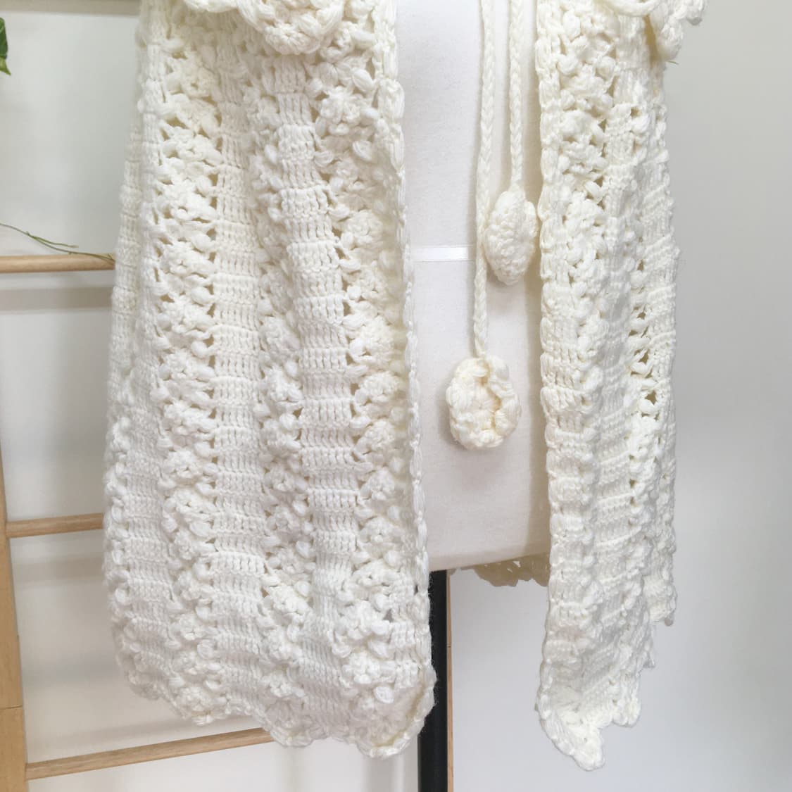 JPN/ 아이보리 뜨개 케이프 모리걸케이프 사와코케이프 폼폼케이프 상품이미지4