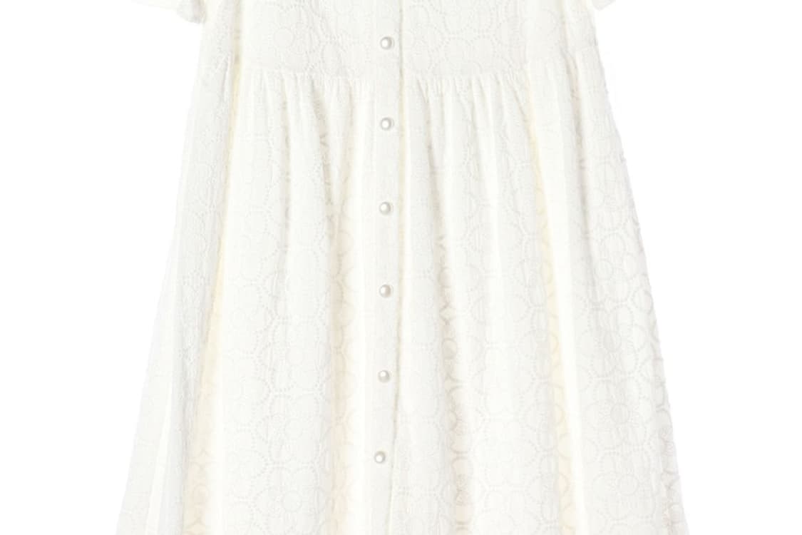 KUOSE 퓨어 화이트 코튼 펀칭 아일렛 롱 원피스 상품이미지4