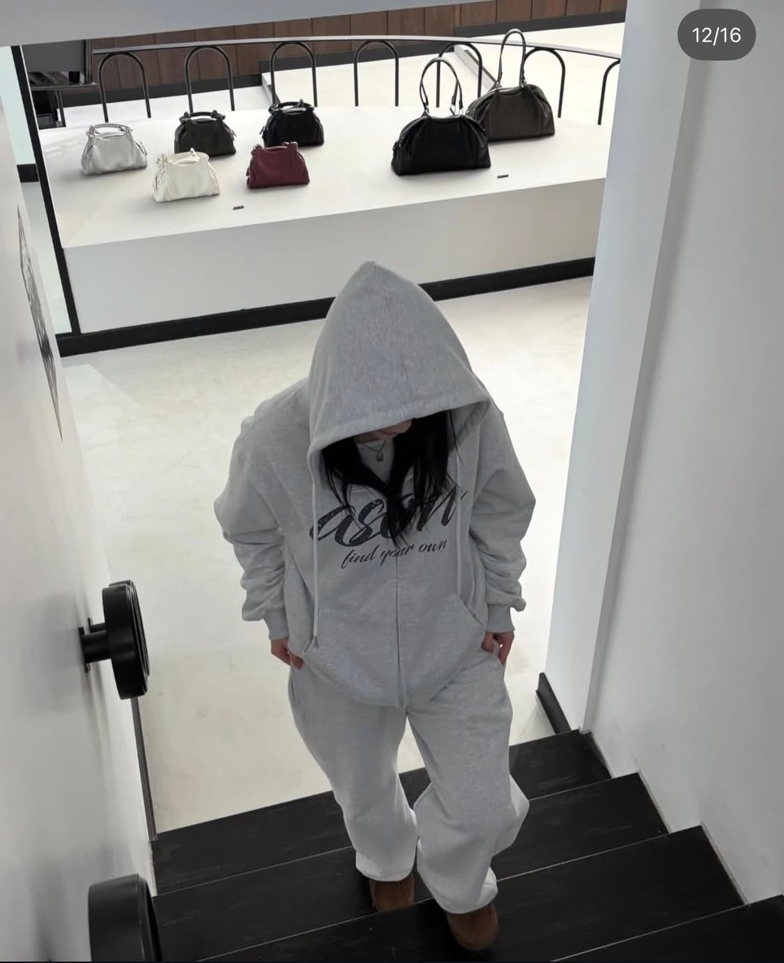 애즈온 루즈 트레이닝 후드집업 화이트 멜란지 상품이미지3