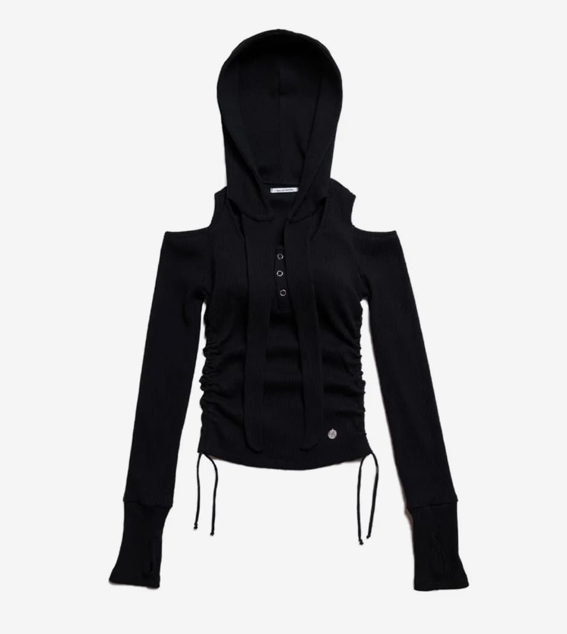 돈애스크마이플랜 오프숄더 후드 롱슬리브 블랙 상품이미지1