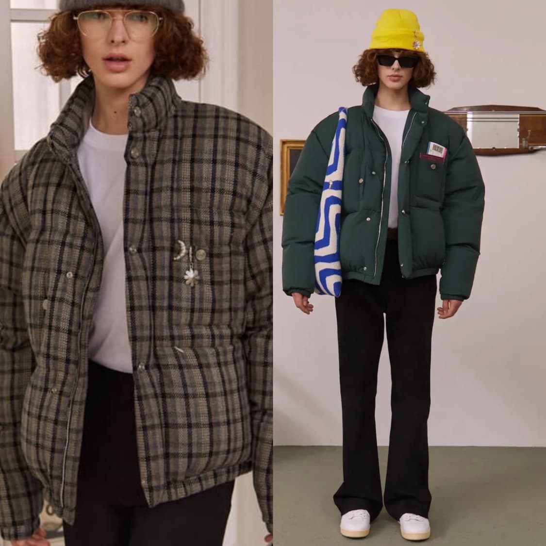 [M, L 세트] STU 멀티 체크, 그린 덕 다운 숏 자켓 패딩 상품이미지1