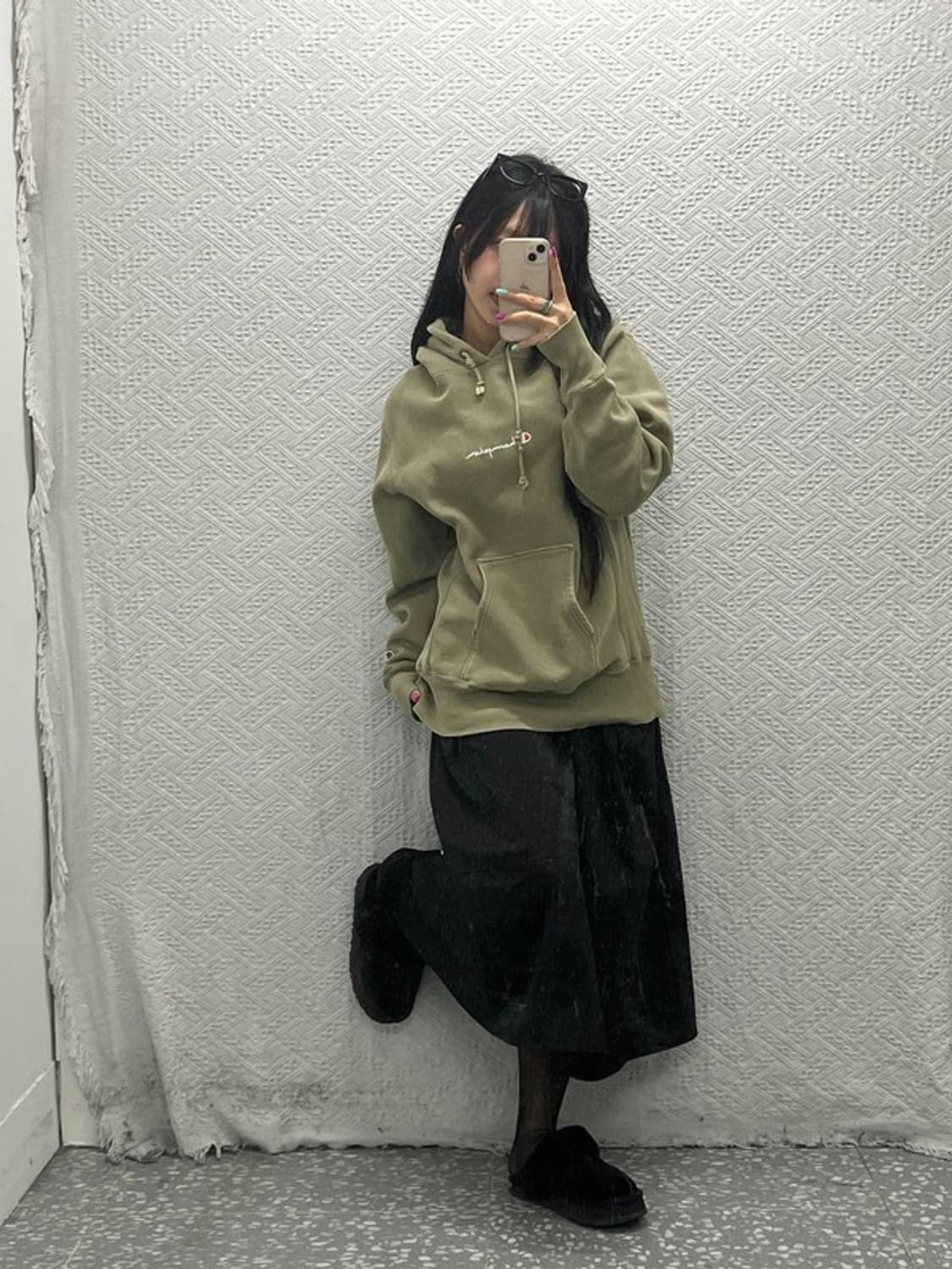 챔피언 리버스위브 올리브 카키 말차 후드티 L C06802 상품이미지1