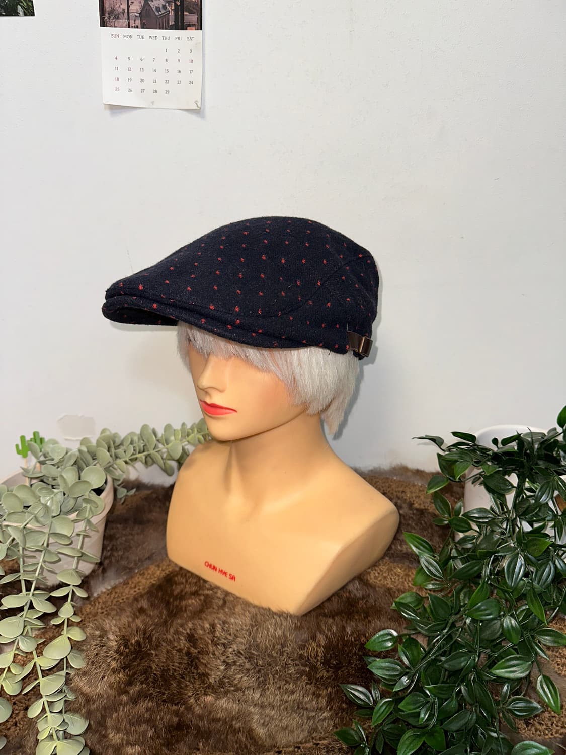 Navy red dot wool hunting cap 상품이미지1