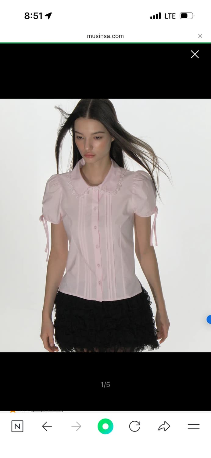 크랭크 레이스 카라 블라우스 핑크 양산형 히메갸루깔 상품이미지1