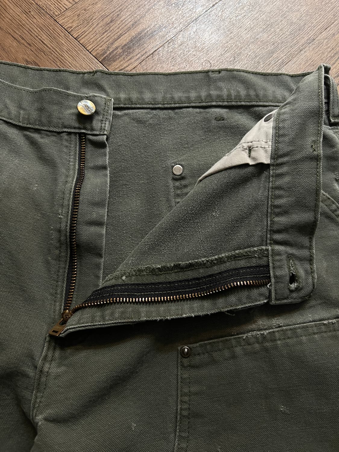 [38]칼하트 USA 더티워싱 모스그린 더블니 워크 팬츠 상품이미지3