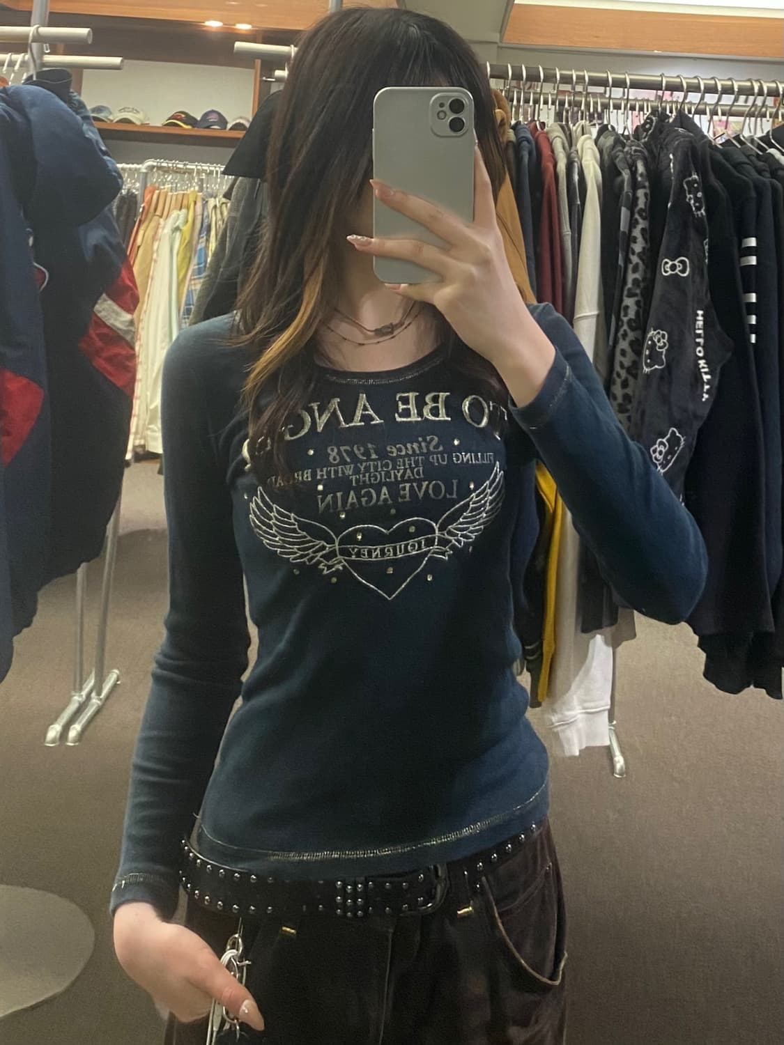 M)Japanese vintage 여성 자수 레터링 롱슬리브 상품이미지3