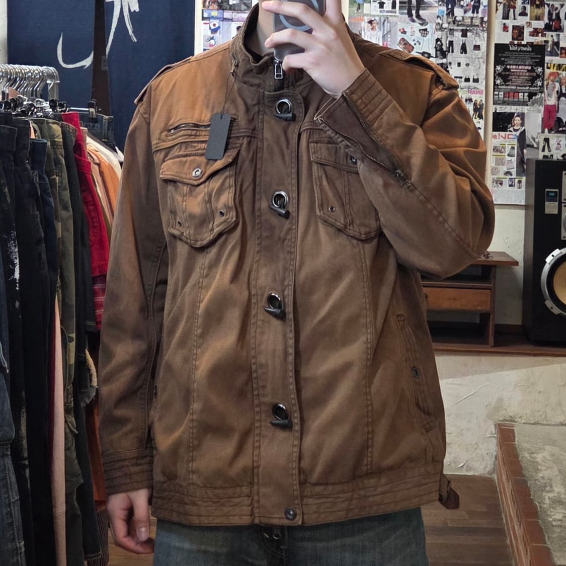JPN 투지퍼 버클 브라운 코튼 자켓 상품이미지1