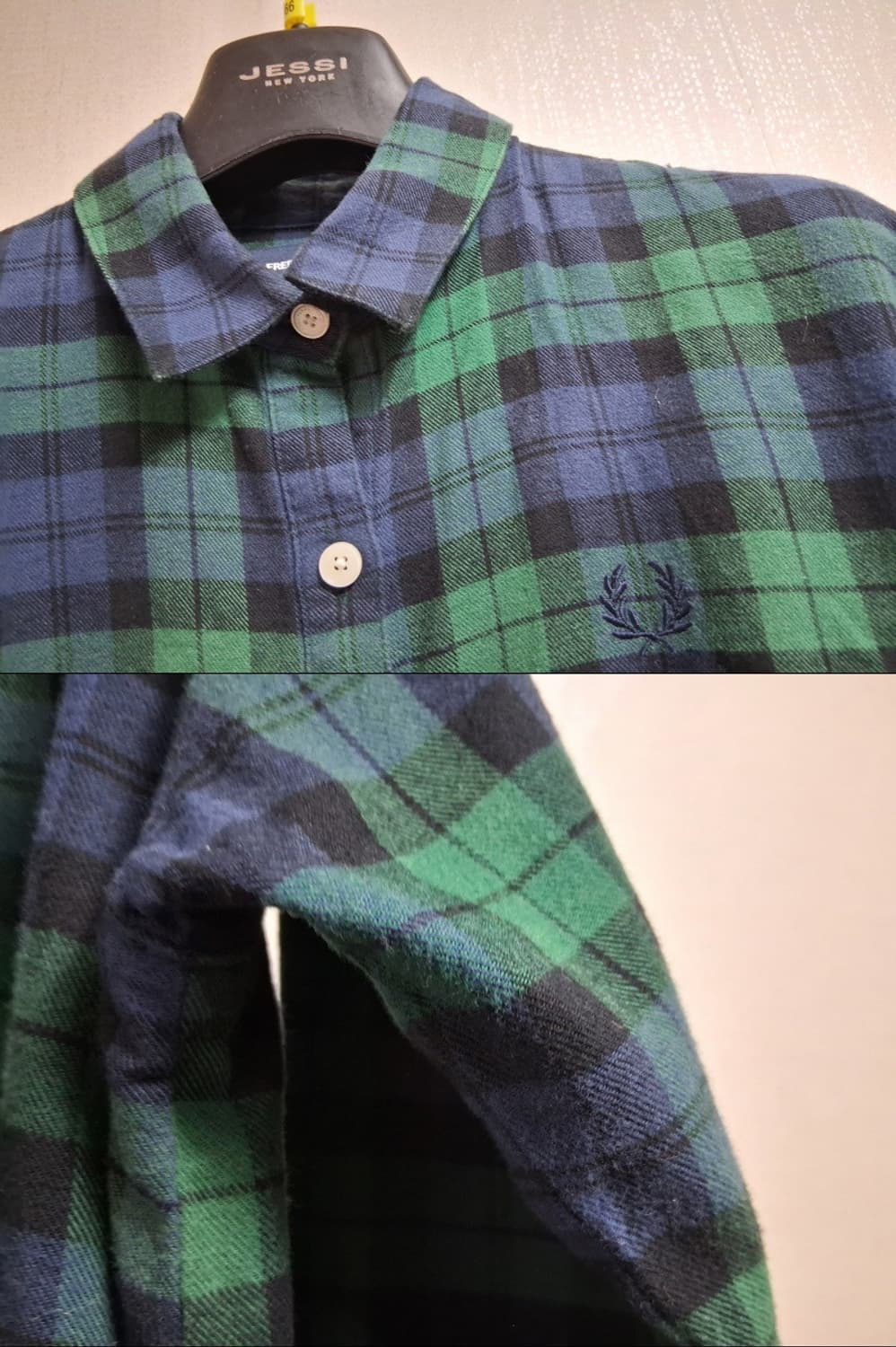 FRED PERRY 네이비그린체크 겨울 면체크  셔츠 원피스 미디 여성  상품이미지3