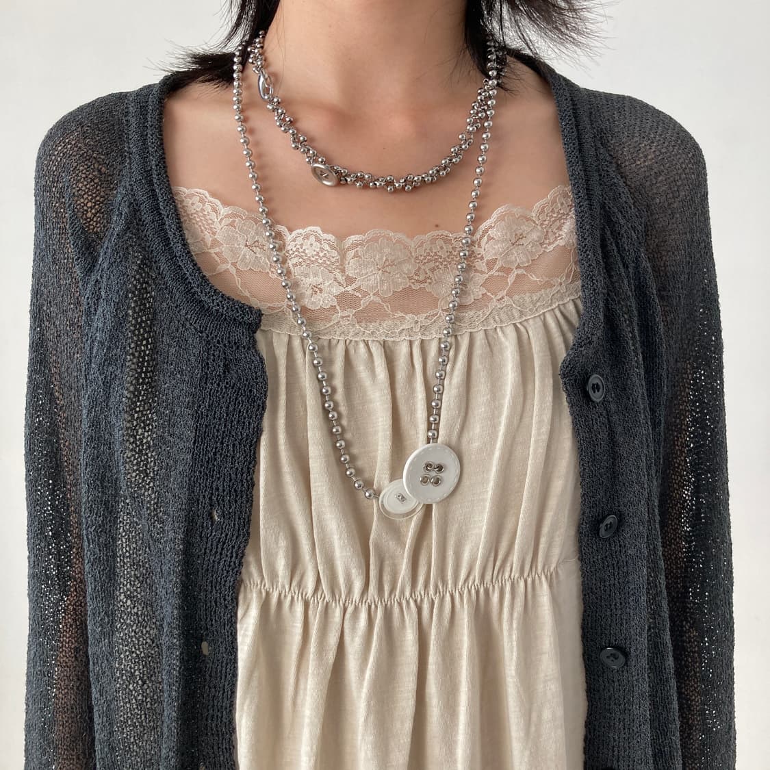 White button layered necklace 상품이미지5