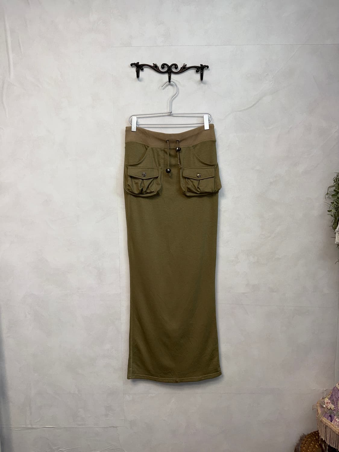 Khaki olive pocket detail cotton maxi sk 상품이미지1
