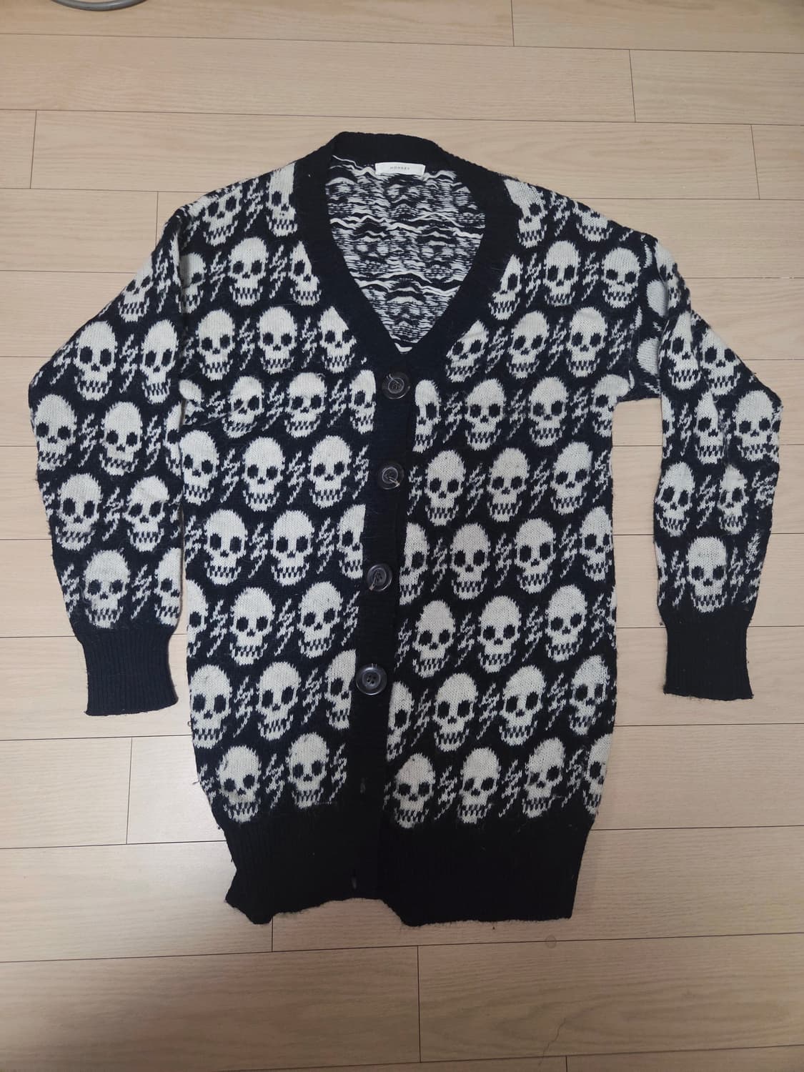 MONKEY 갸루 스컬 샌즈 파피루스 해골 스웨터 가디건 상품이미지1