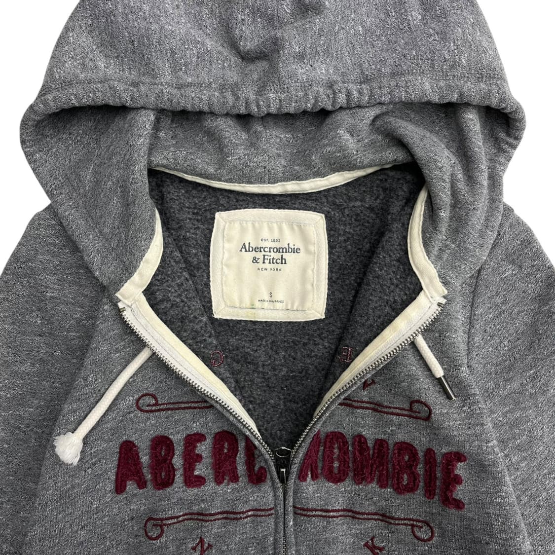 아베크롬비 버건디 센터로고 그레이 후드집업 S 상품이미지5