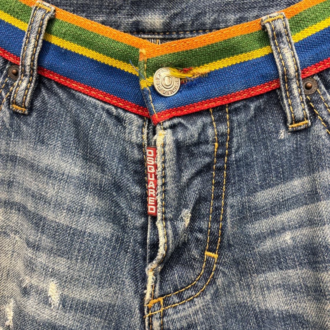 디스퀘어드 2 데님 팬츠 빈티지 디스트로이드 레인보우 밴딩 디테일 블루 상품이미지6