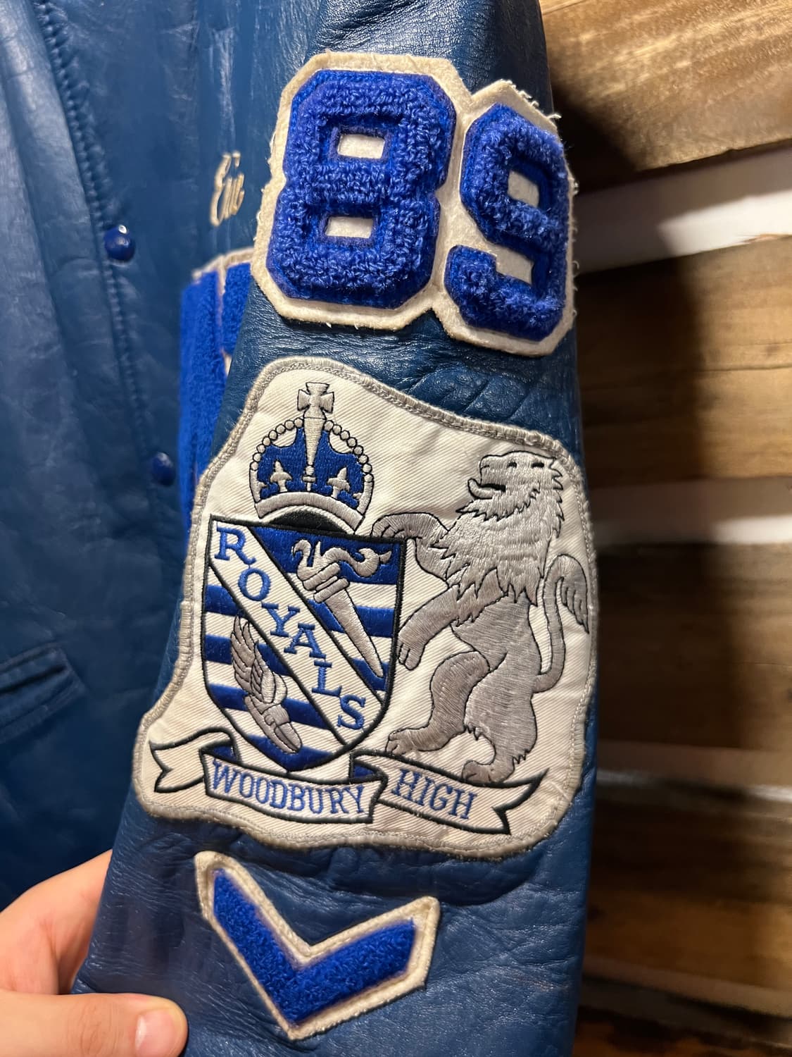 [M]80's Made in USA 블루 리얼 레더 바시티 자켓 상품이미지7