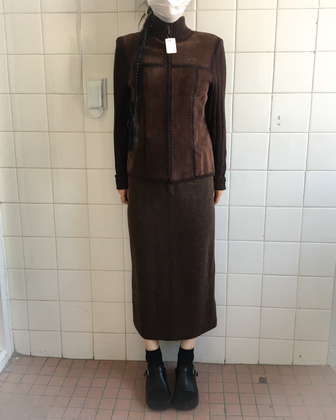 Suede layered ribbed knit zip up 상품이미지1