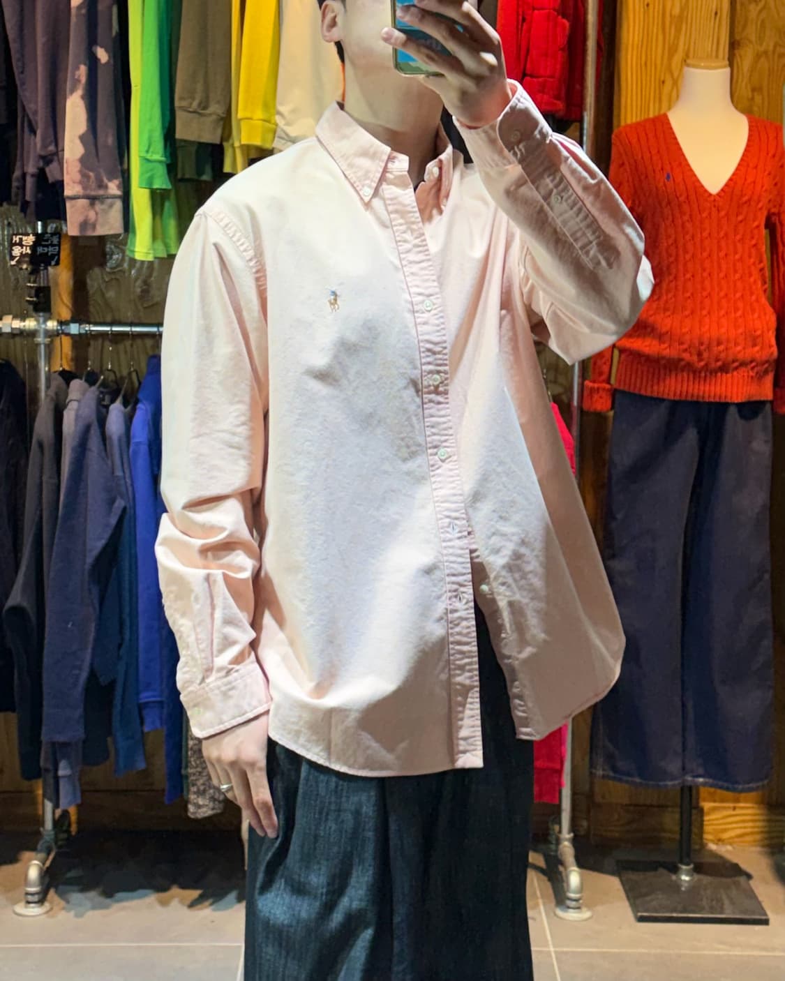 XL 폴로랄프로렌 커스텀핏 워시드 오렌지 셔츠 상품이미지1