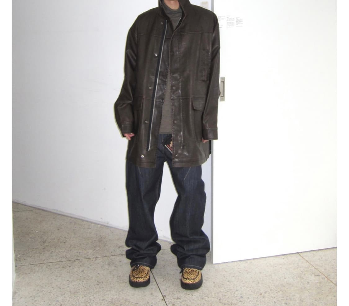 리이리 레더 코트 브라운 free 상품이미지2