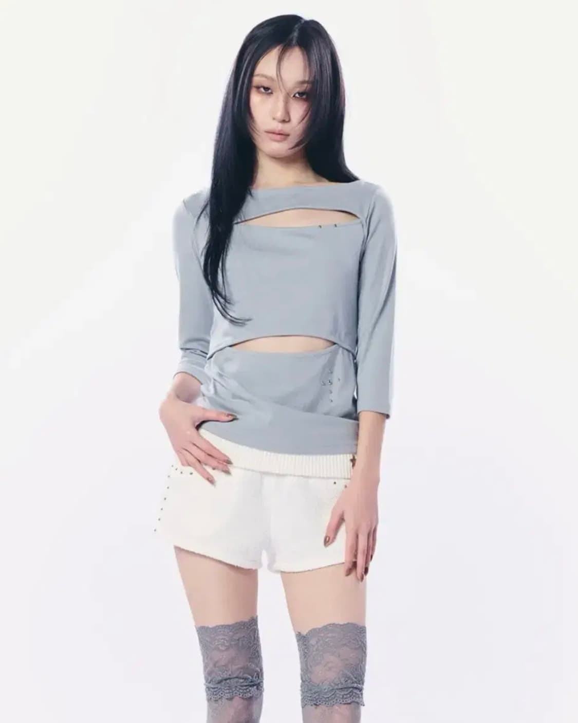 셋업이엑스이 DOUBLE CUT-OUT TOP / MINT GRAY 상품이미지2