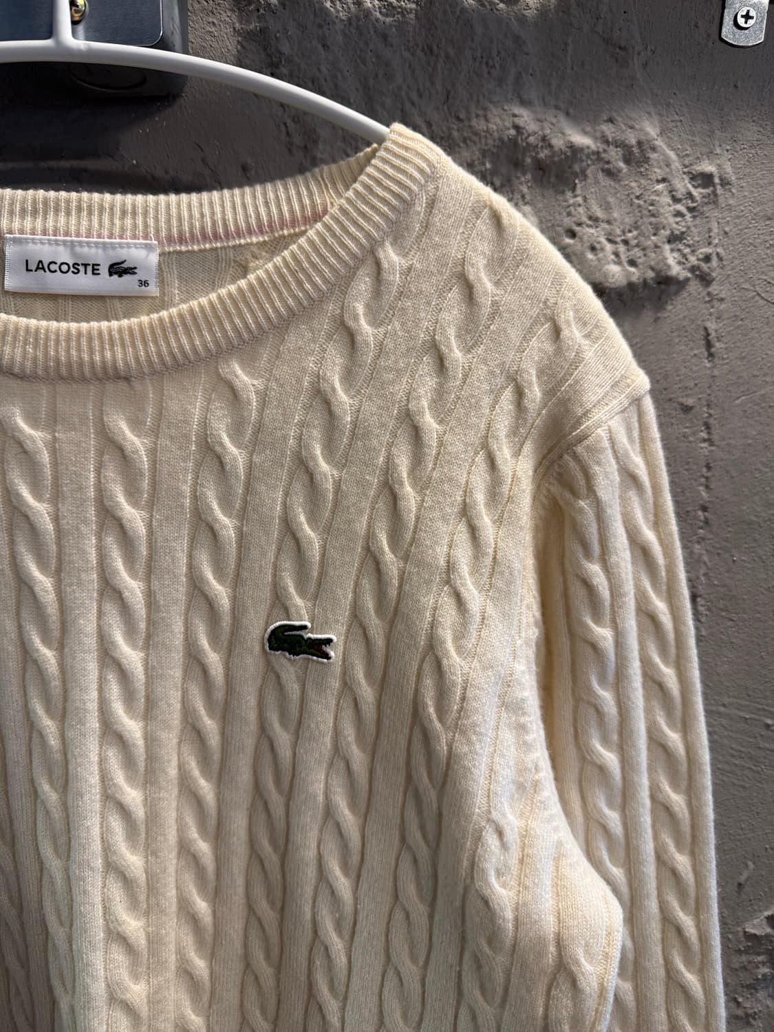 라코스테 LACOSTE 케이블 니트 울 스웨터 아이보리 36 상품이미지3