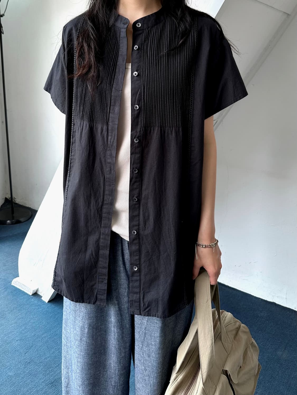 Natural cotton design loose shirt top 상품이미지5