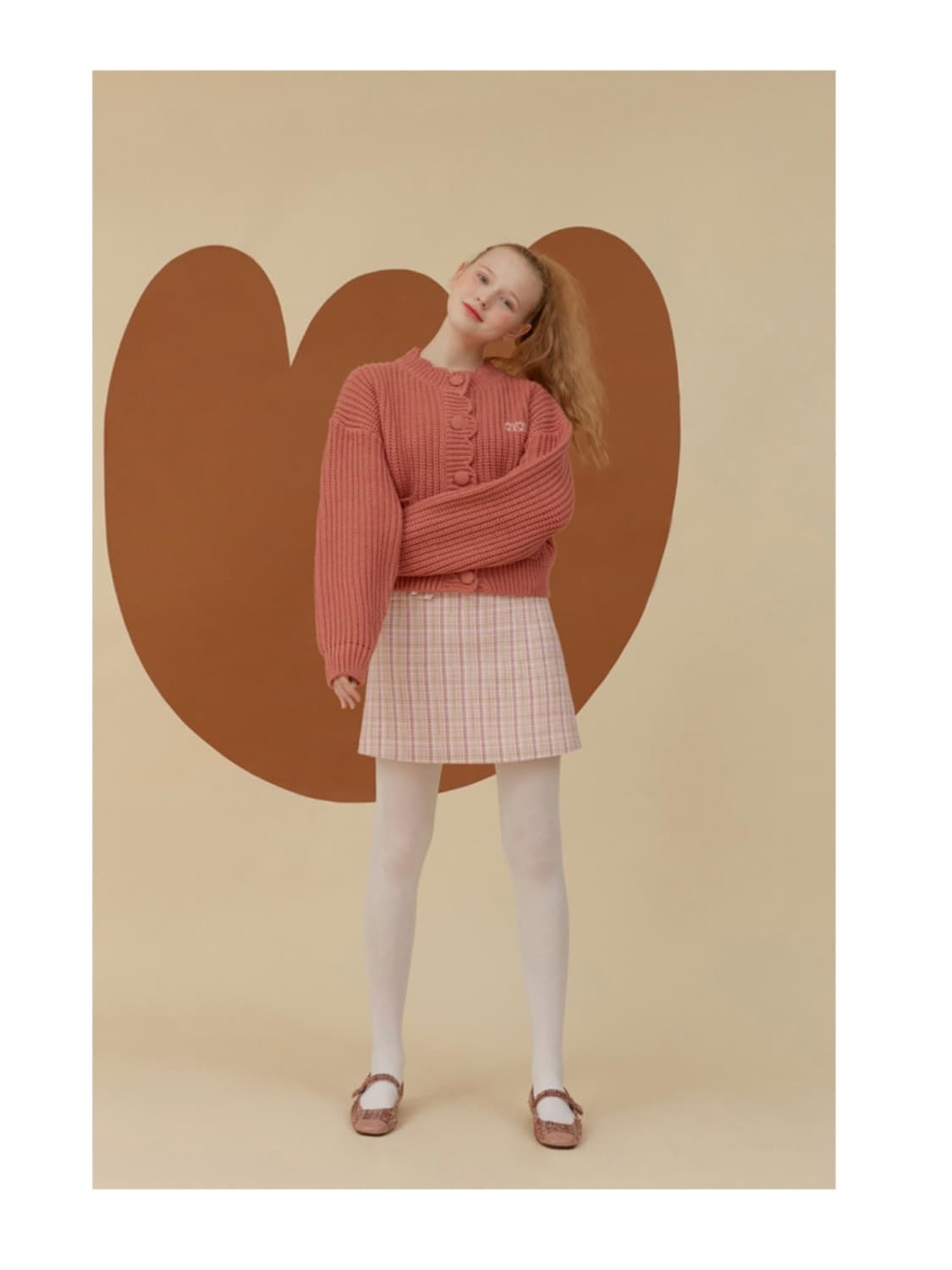 oioi 오아이오아이 컬렉션 케이블 라운드 커브 퍼프 핑크 니트 가디건 상품이미지3