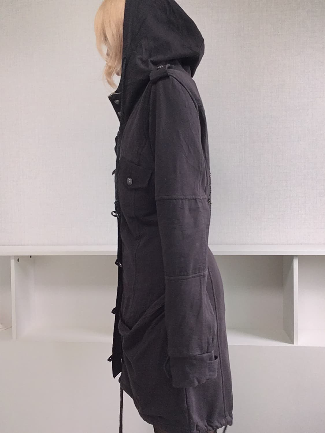 jpn vintage y2k charcoal lace hood stud  상품이미지10