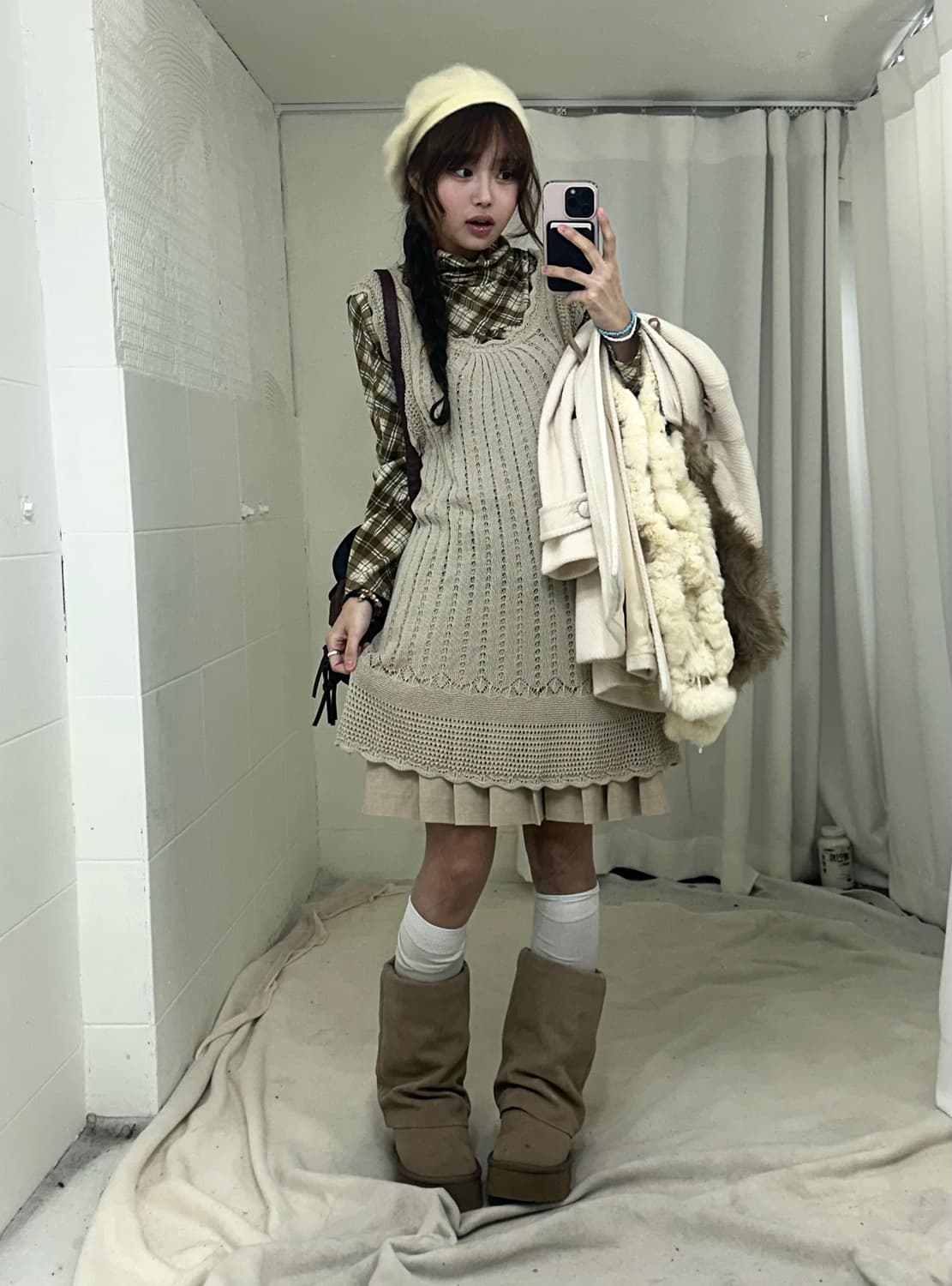 아이보리 모리걸 하구미 떡볶이 코트 코디세트 상품이미지2