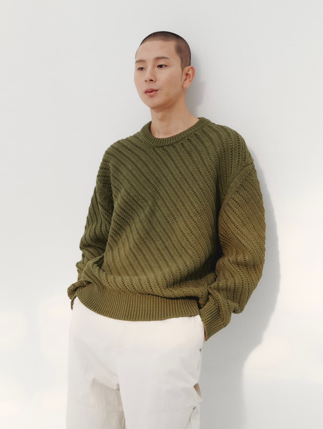 르마드 오블리크 시스루 라운드 니트 그린 2 사이즈 M 상품이미지1