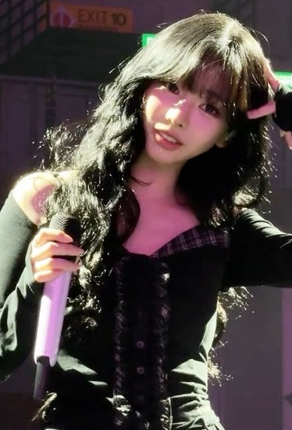 Eyeer 체크 패턴 레이어드 롱 슬리브 블랙&목걸이 코디 세트 상품이미지4