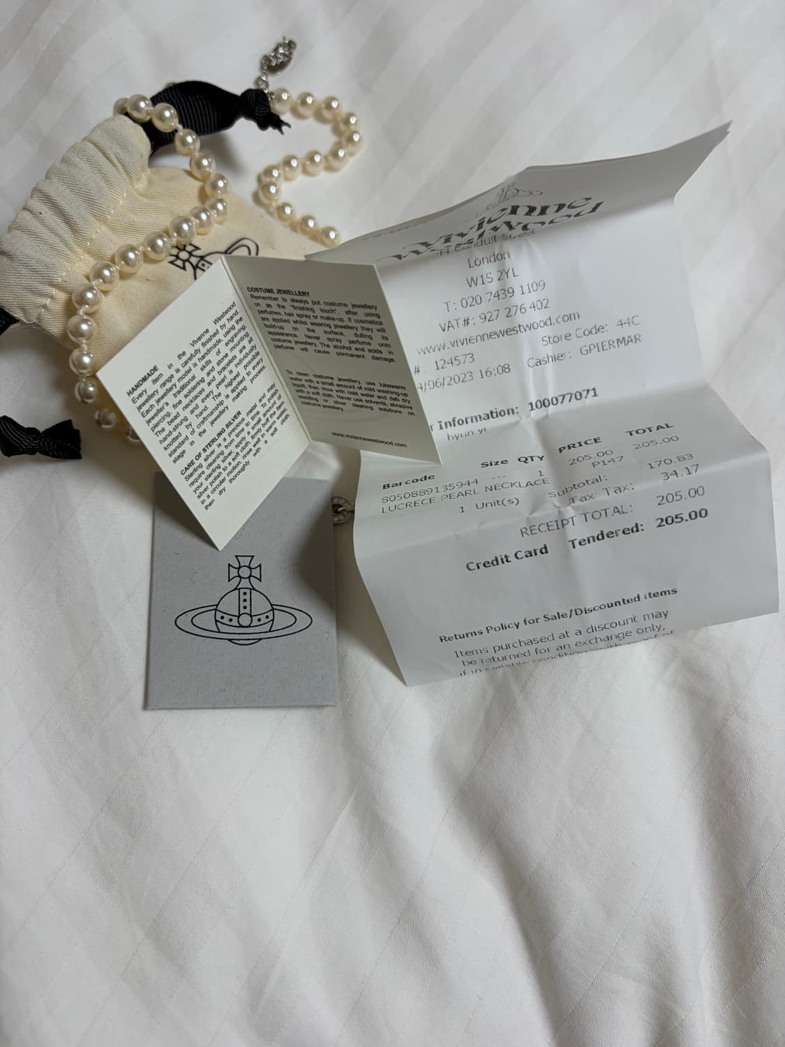 비비안 웨스트우드 루크리스 펄 네클리스 실버 상품이미지3