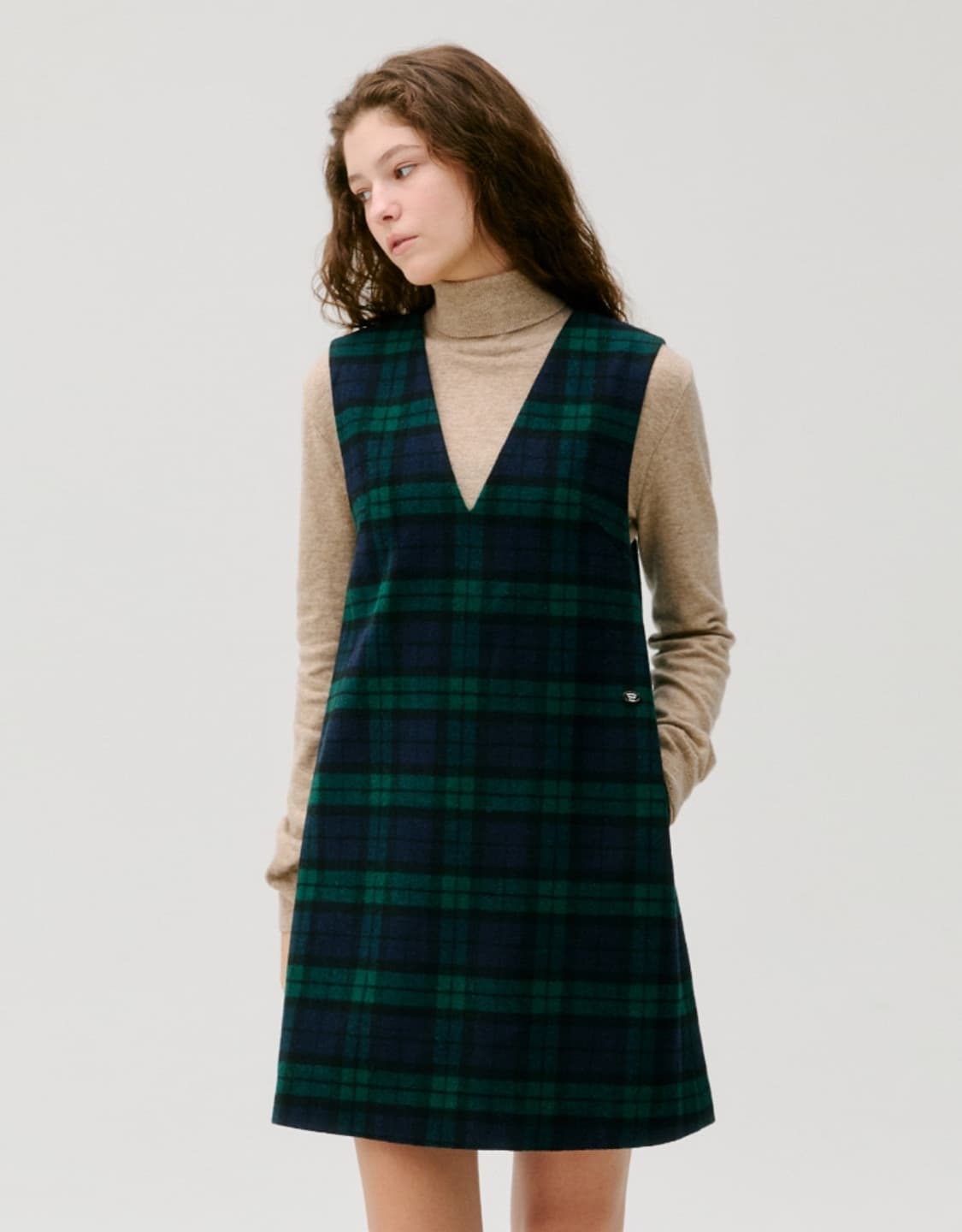 드파운드 울 블렌디드 체크 원피스 상품이미지1