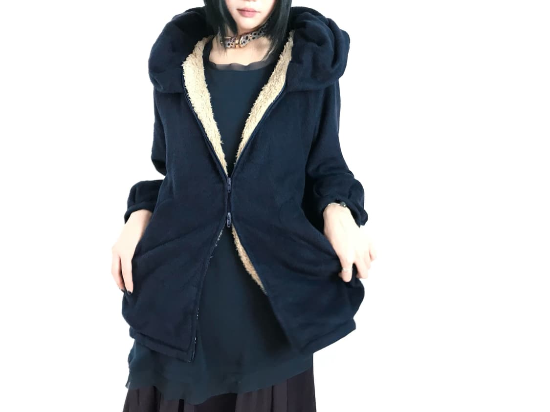 Navy puff balloon fleece zip-up 상품이미지2