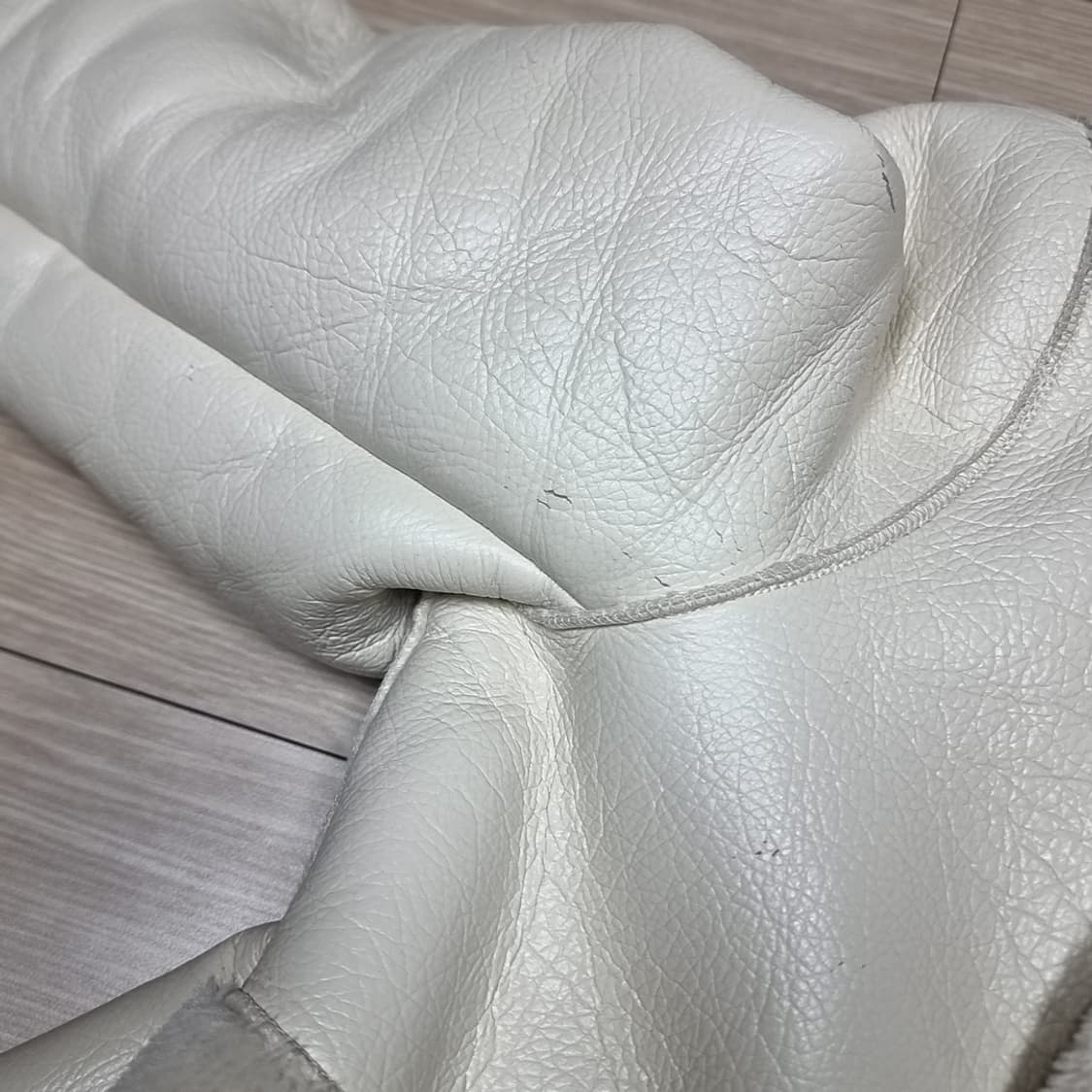 아이보리 무스탕 롱 코트 후드 퍼(m) 상품이미지6