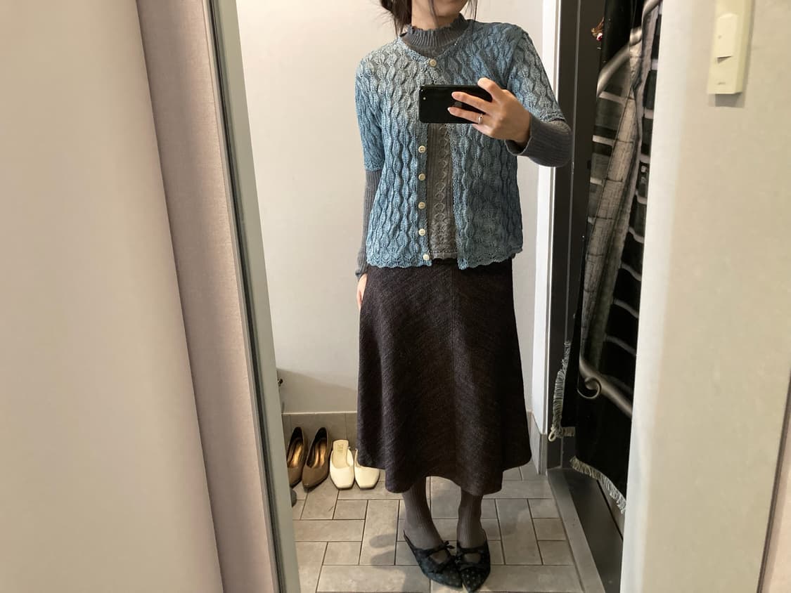 블루 네트 레이어드 니트 반팔 가디건 상품이미지1