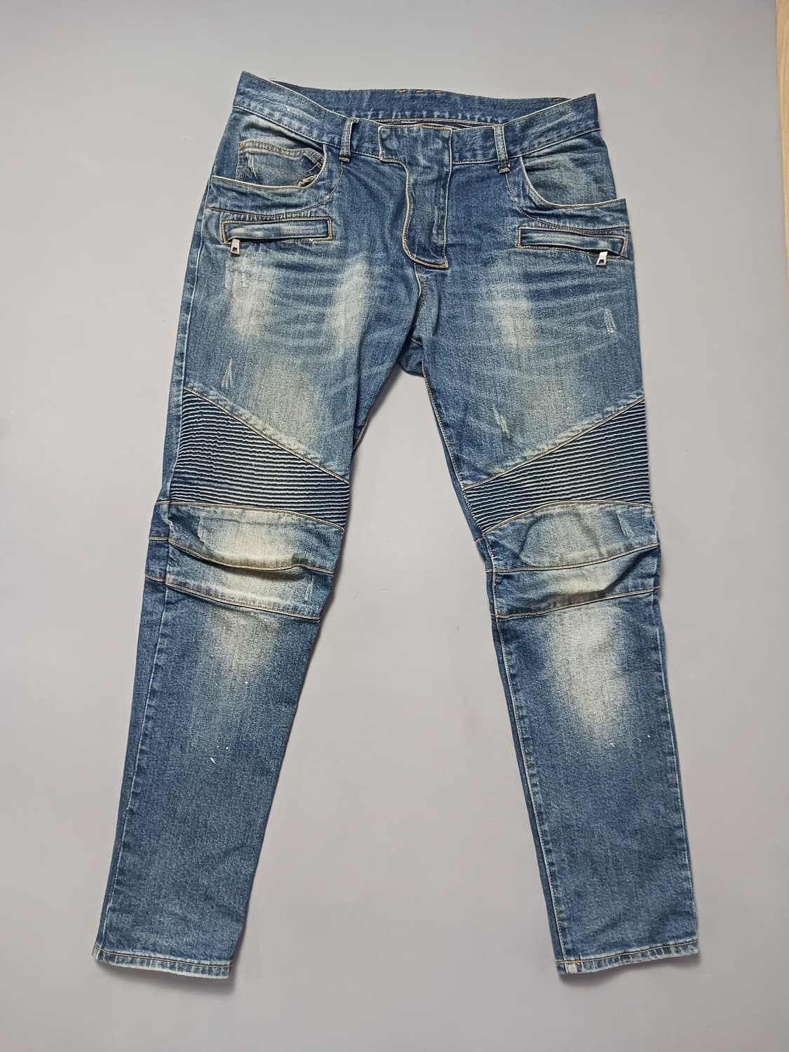 [34] 발망 화이트페인팅 바이커진 청바지 상품이미지1