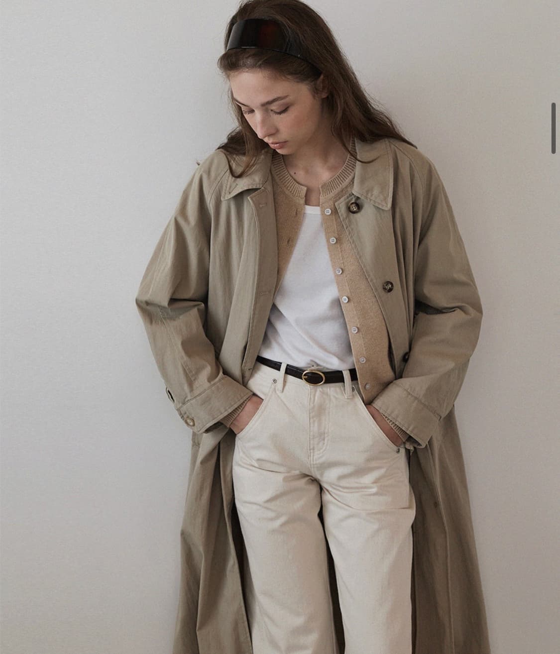 하네 벨티드 롱 트렌치 코트 베이지  상품이미지5