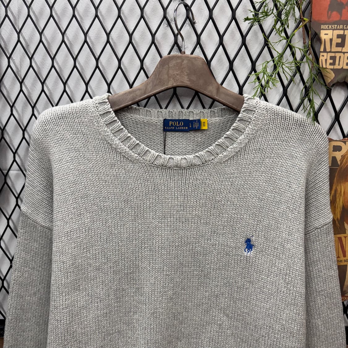 폴로 랄프로렌 니트 스웨터 블루 포니 로고 포인트 그레이 상품이미지3