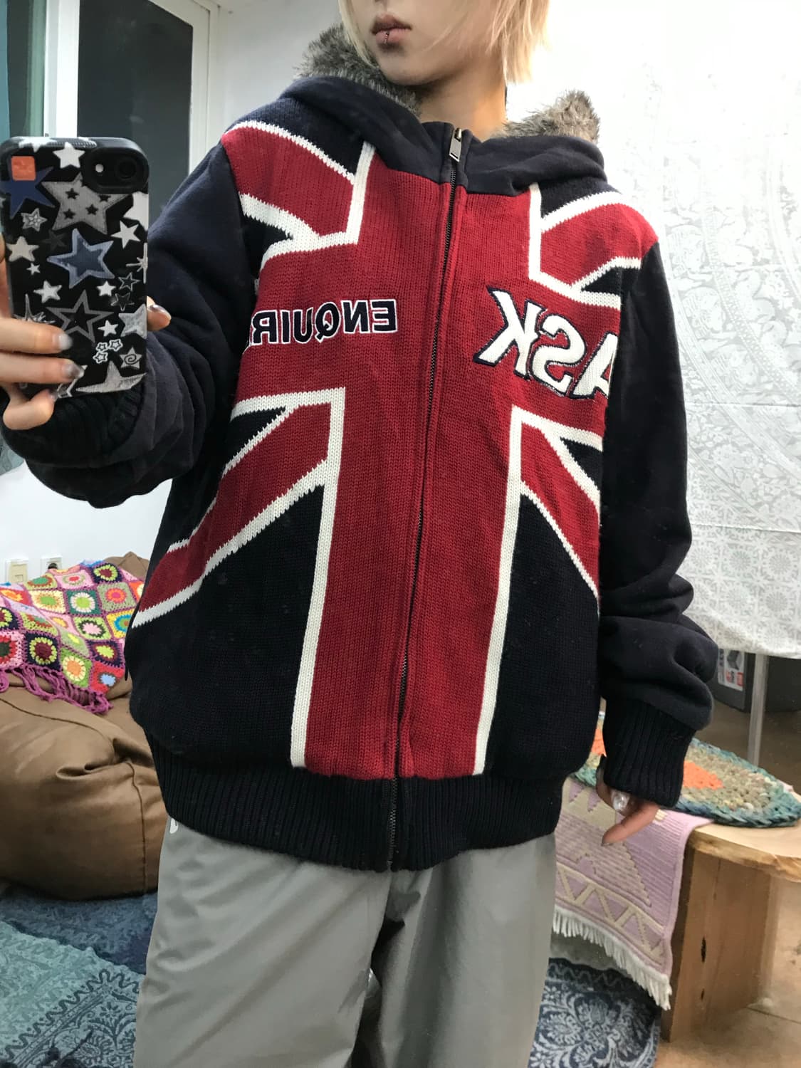 에스크 ask 성조기 누빔 양털 니트 후드점퍼  상품이미지2