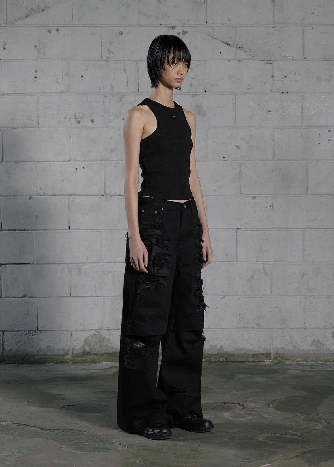 보헴서 knee open ripped wide jeans black S 상품이미지1