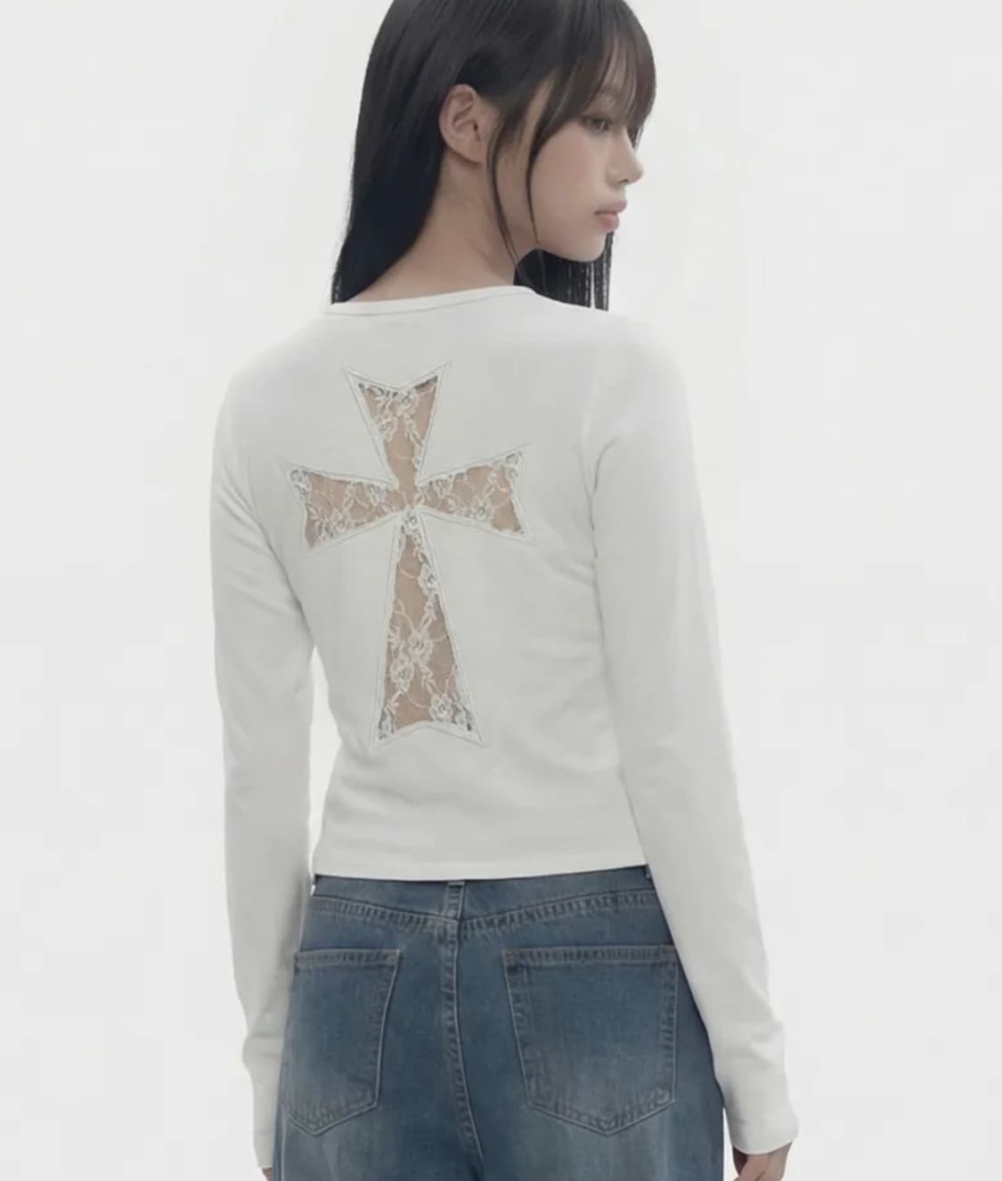 그레이버 [UNISEX]LACE BACK CROSS U넥 롱슬리브_ WH 상품이미지1