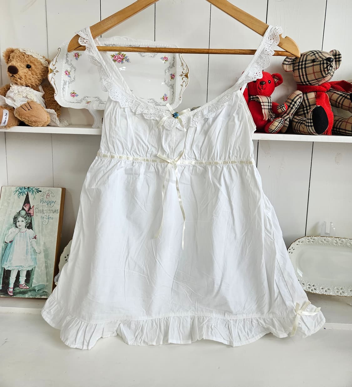 코튼레이스 리본 화이트 나시탑 상품이미지1