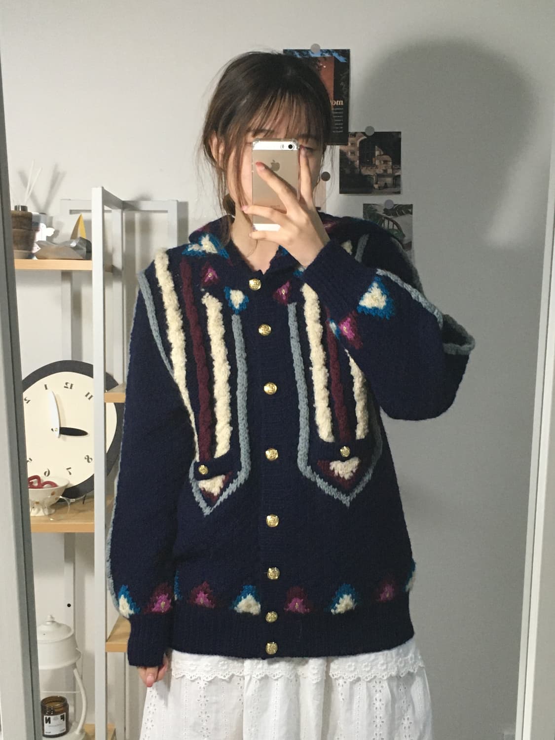 울 자카드 패치 후드 니트 가디건 상품이미지2