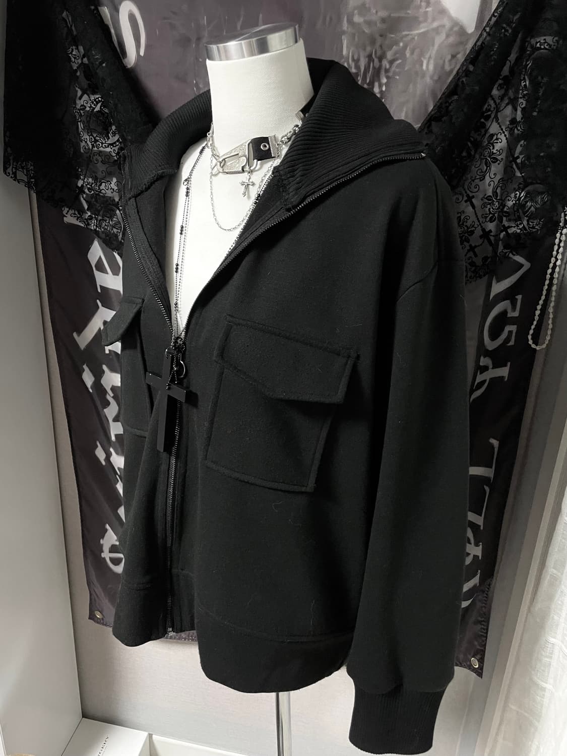 00s 2010 빈티지 블랙 포켓 져지 집업 미세키서울코이세이오펑크히피 상품이미지2