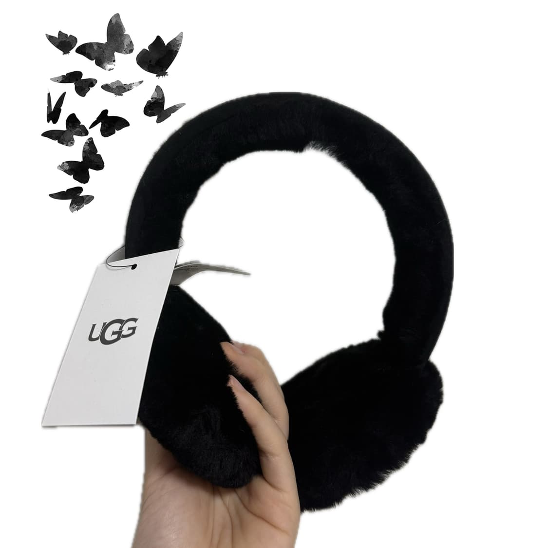 미국 정품 어그 로고 자수 양털 귀마개 블랙 상품이미지1
